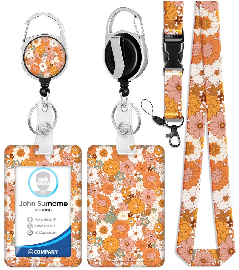 Toykee ID Badge Holder with Lanyard and Retractable Badge Reel Clip, Flowers Pattern Retro Floral Card Name Tag Lanyard Vertical ID Protector Bage Clips for Women Nurse Nursing Doctor Teacher Student - Image 1