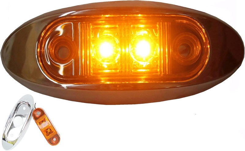AUTOSMART Set of 4 2 Amber Oval Oblong LED ClearanceSide Marker Light Surface Mount with Chrome Bezel for TRUCK TRAILER - Image 1