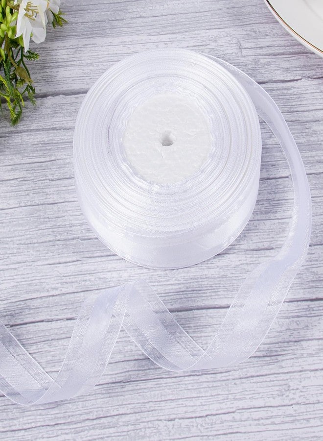 Zerofy Satin Ribbon with Organza Edge Ribbons 1 Inch for Gift Wrapping Bows Crafts Wedding Decorations (White) - Image 2