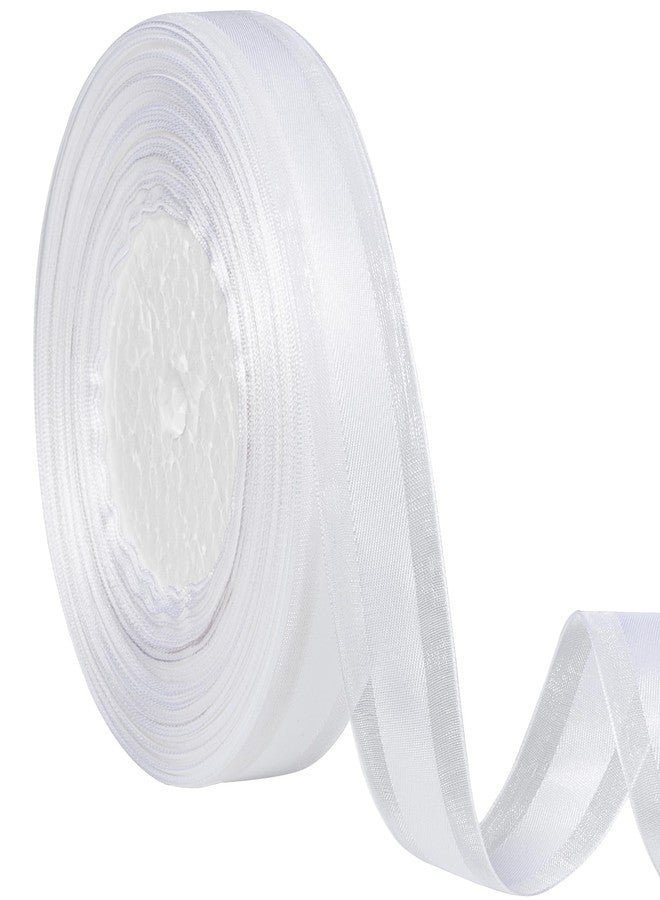 Zerofy Satin Ribbon with Organza Edge Ribbons 1 Inch for Gift Wrapping Bows Crafts Wedding Decorations (White) - Image 1