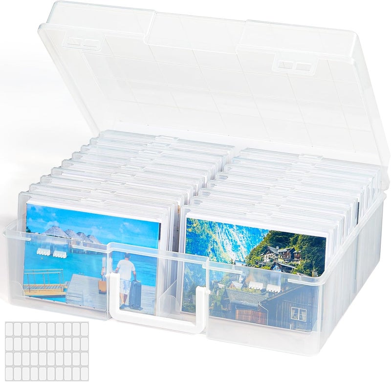 Lifewit Photo Storage Box 4x6 Photo Case, 18 Inner Photo Keeper, Clear Photo Boxes Storage with 1 Sheet Label Sticker, Seed Organizer Craft Storage Box for Cards Pictures Stamps Office Supplies - Image 1