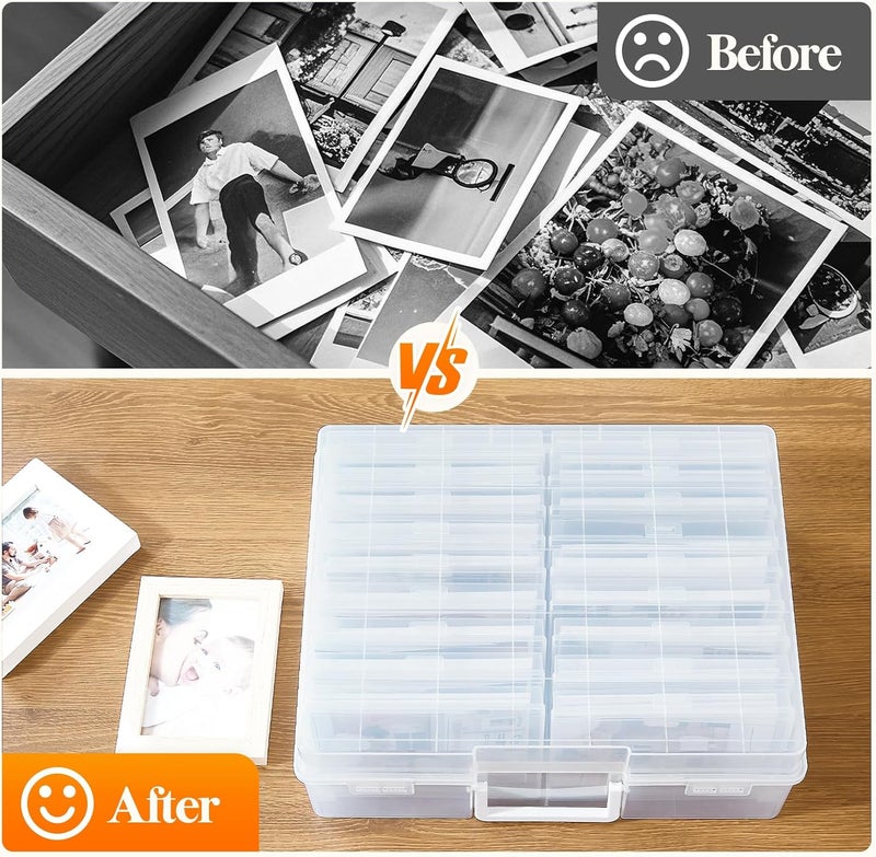 Lifewit Photo Storage Box 4x6 Photo Case, 18 Inner Photo Keeper, Clear Photo Boxes Storage with 1 Sheet Label Sticker, Seed Organizer Craft Storage Box for Cards Pictures Stamps Office Supplies - Image 4