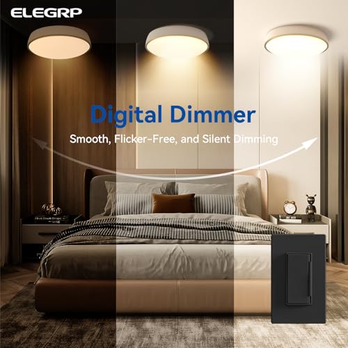 ELEGRP Digital Dimmer Light Switch for 300W Dimmable LED/CFL Lights and 600W Incandescent/Halogen, Single Pole/3-Way LED Slide Dimmer Light Switch, Wall Plate Included, UL Listed, 1 Pack, Matte Black - Image 2