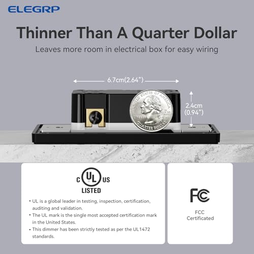 ELEGRP Digital Dimmer Light Switch for 300W Dimmable LED/CFL Lights and 600W Incandescent/Halogen, Single Pole/3-Way LED Slide Dimmer Light Switch, Wall Plate Included, UL Listed, 1 Pack, Matte Black - Image 3