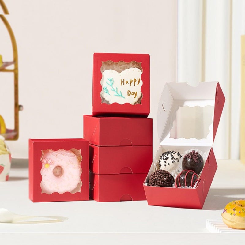SLShePack 3.2x3.2x1.5 Inches 50PCS Mini Bakery Boxes with Window for Cookies, Soap, Chocolate Truffle, Donut, Macaron(Red) - Image 4