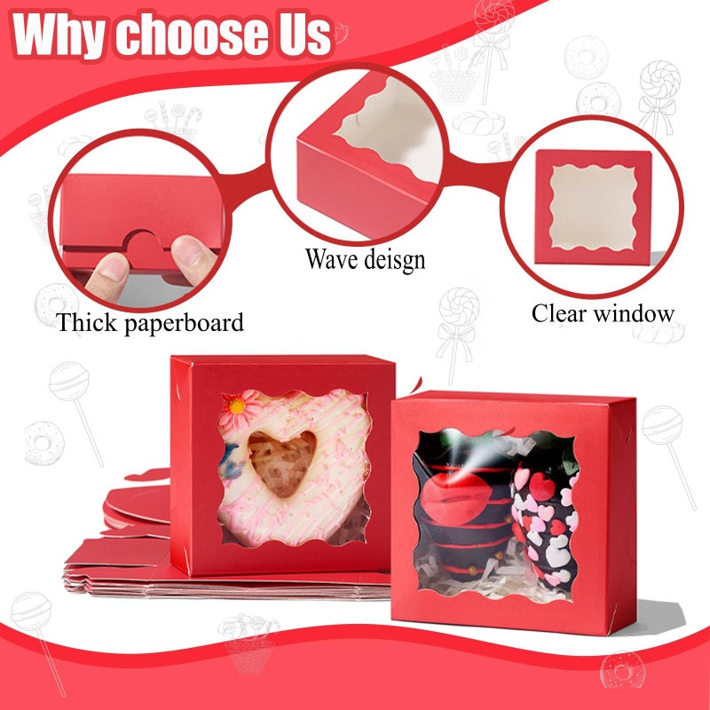 SLShePack 3.2x3.2x1.5 Inches 50PCS Mini Bakery Boxes with Window for Cookies, Soap, Chocolate Truffle, Donut, Macaron(Red) - Image 2