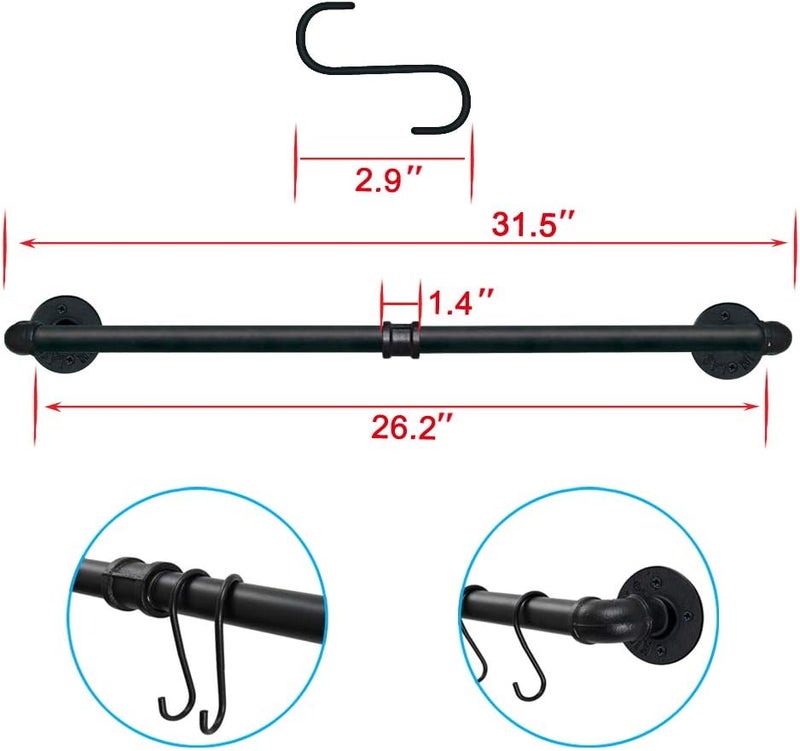 TLBTEK Industrial Pipe Clothes Rack,Black Iron Bathroom Kitchen Towel Bar,Vintage Farmhouse DIY Wall Mounted Pot Bar Rack, Detachable Kitchen Utensils Hanger (31.5 Inch) - Image 2