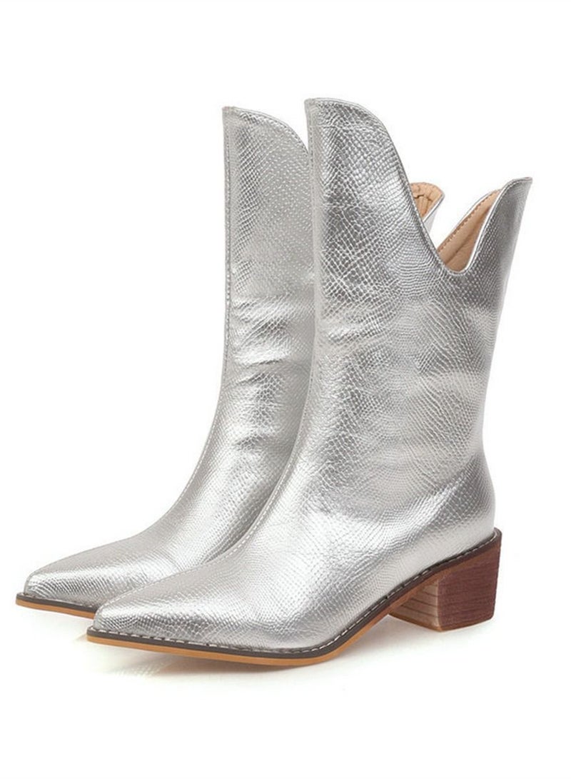 Loquat Pointy Irregular Women's Boots Silver  - Image 1