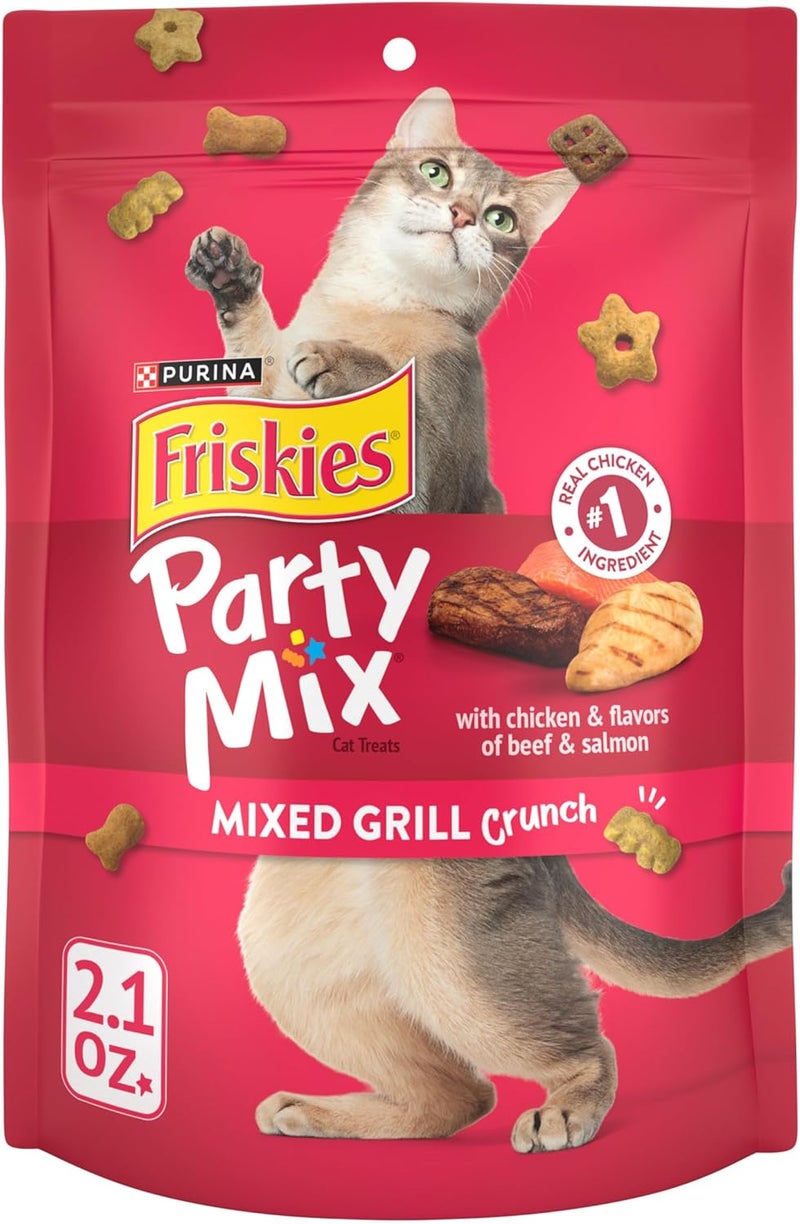 Friskies Party Mix Mixed Grill Crunch Cat Treats - 2.1 oz Pouch (Pack of 10) - Image 1