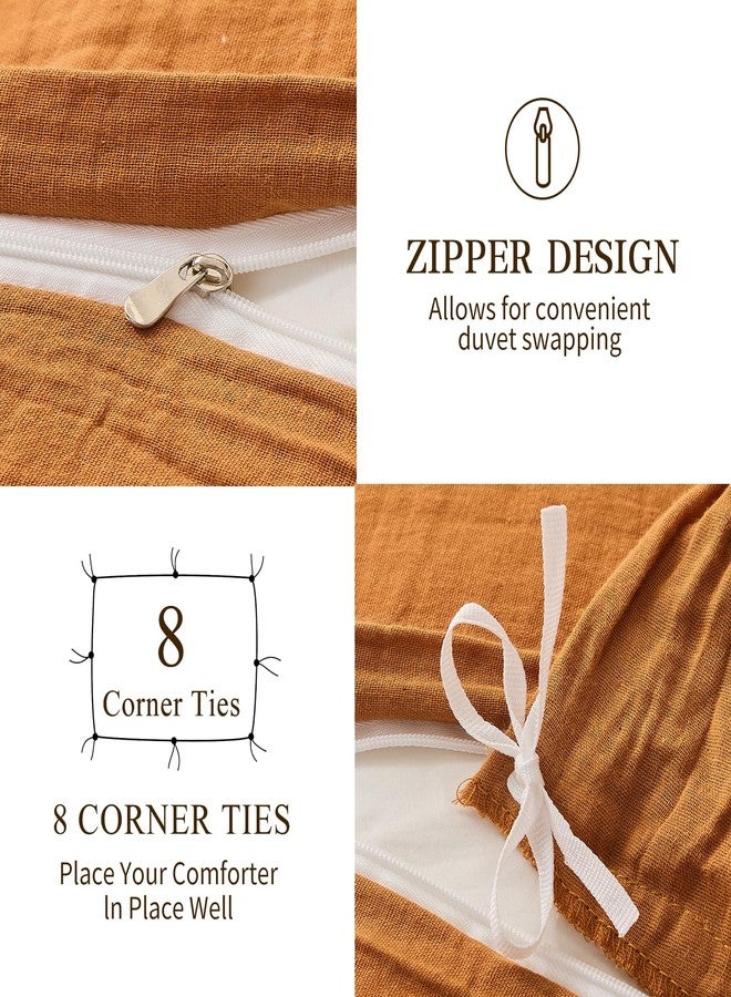 MEISHANG Muslin Duvet Cover Queen Size - 100% Organic Cotton, Soft Textured Gauze Weave Comforter Cover for Breathable All-Season with Zipper Closure - 3 Piece Set (Queen, Brown) - Image 5