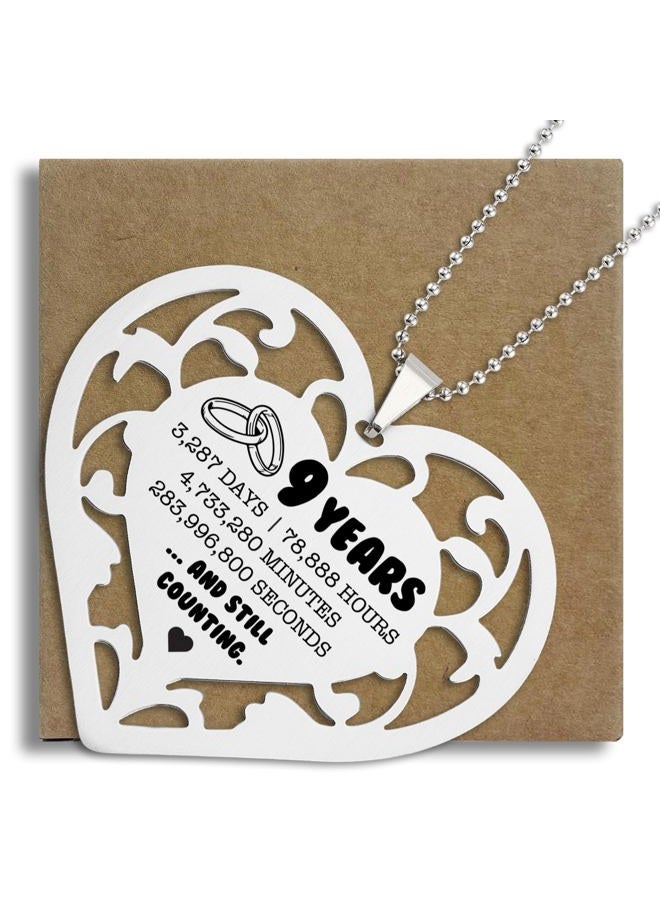 SunyJone 9 Year Anniversary Ornament, Heart Shaped Stainless Steel Gift for Wife Husband Couple, 9 Years and Still Counting Wedding Anniversary Keepsake for Him Her Romantic Hanging Decor SXX4 - Image 1