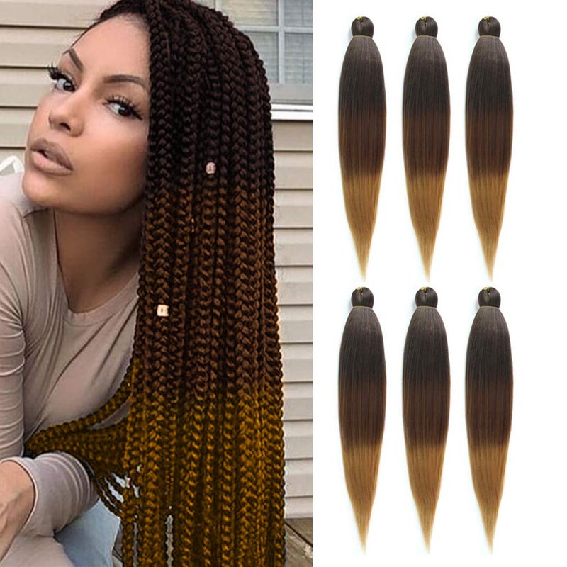 Aosome Braiding Hair Pre Stretched Braiding Hair 28 inches 6 Packs Ombre Braiding Hair Professional Soft Braiding Hair Extensions Synthetic Crochet Braiding Hair 1b3027