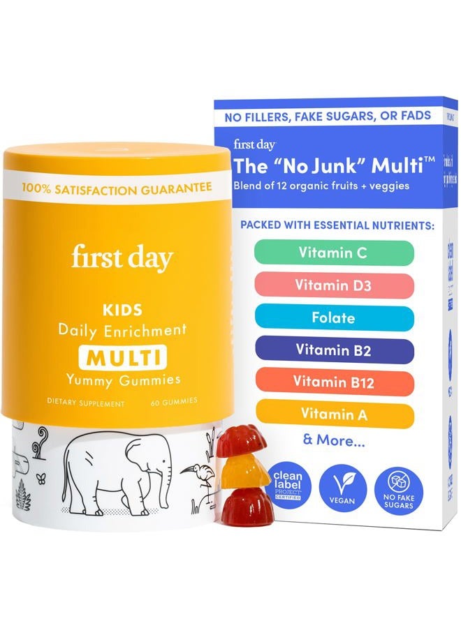 First Day Kids Multivitamin Gummies - Multivitamin for Kids Ages 4+, Delicious Strawberry & Orange, Real Fruit & Vegetables - Childrens Vitamins to Support Immunity & Brain Function - 30 Day Supply - Image 1