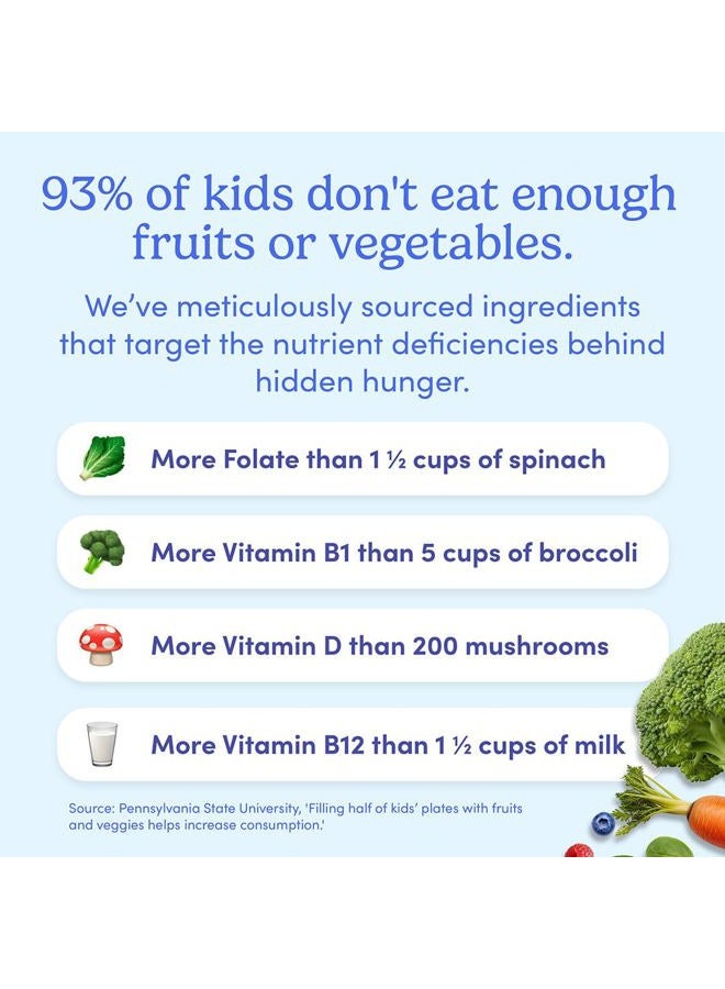 First Day Kids Multivitamin Gummies - Multivitamin for Kids Ages 4+, Delicious Strawberry & Orange, Real Fruit & Vegetables - Childrens Vitamins to Support Immunity & Brain Function - 30 Day Supply - Image 5