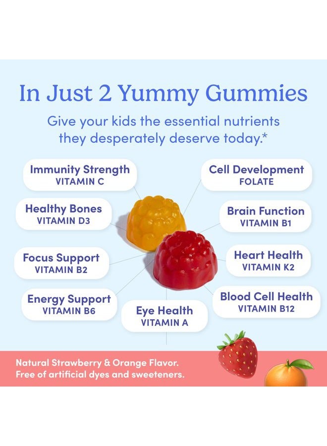 First Day Kids Multivitamin Gummies - Multivitamin for Kids Ages 4+, Delicious Strawberry & Orange, Real Fruit & Vegetables - Childrens Vitamins to Support Immunity & Brain Function - 30 Day Supply - Image 2