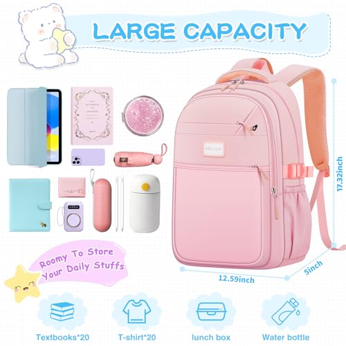 PRAGARI Aesthetic Backpack for School Cute Laptop Pink Backpack Teens Girls Travel Casaul Daypack Lightweight Book Bags - Image 2