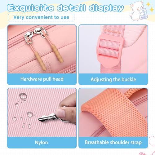 PRAGARI Aesthetic Backpack for School Cute Laptop Pink Backpack Teens Girls Travel Casaul Daypack Lightweight Book Bags - Image 4