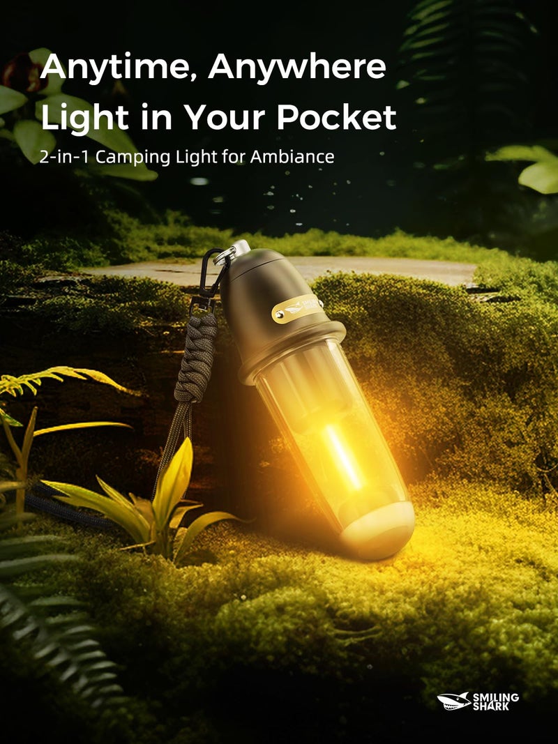 Smiling Shark Camping Ambient Lighting, XPE LED Small Tent Light with Lanyard Rechargable IPX4 Waterproof White & Warm Light Mode Wearable Portable Camping Lantern for Outdoor Hiking Emergency Picnic - Image 2