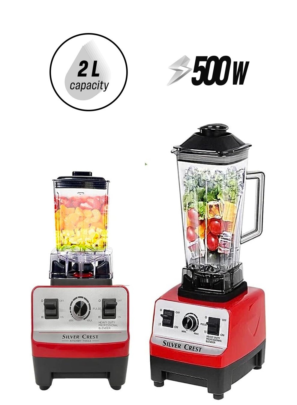 Silver Crest Blender Professional Heavy Duty Commercial Mixer Juicer Speed Grinder and Ice Smoothies for Home & Shop (Double Jar)