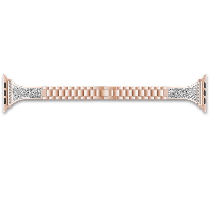 Diamond Encrusted Leather Strap Watch Band For Apple Watch Series 9&8&7 41mm / SE 3&SE 2&6&SE&5&4 40mm / 3&2&1 38mm(Rose Gold)