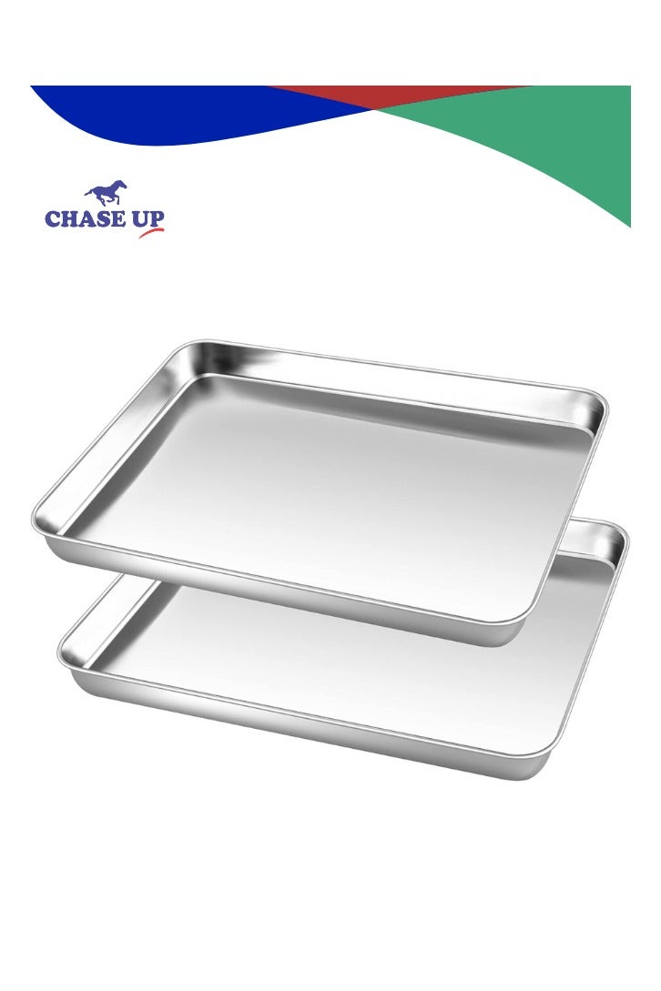 Chase Up Mini Oven Tray, Stainless Steel Small Baking Trays Sheets Pan, Rectangle Cake Tin Perfect for Baking Cooking Serving, Healthy & Heavy Duty, Mirror Finished & Dishwasher Safe, 23.7x17.7x2.5cm - Image 1