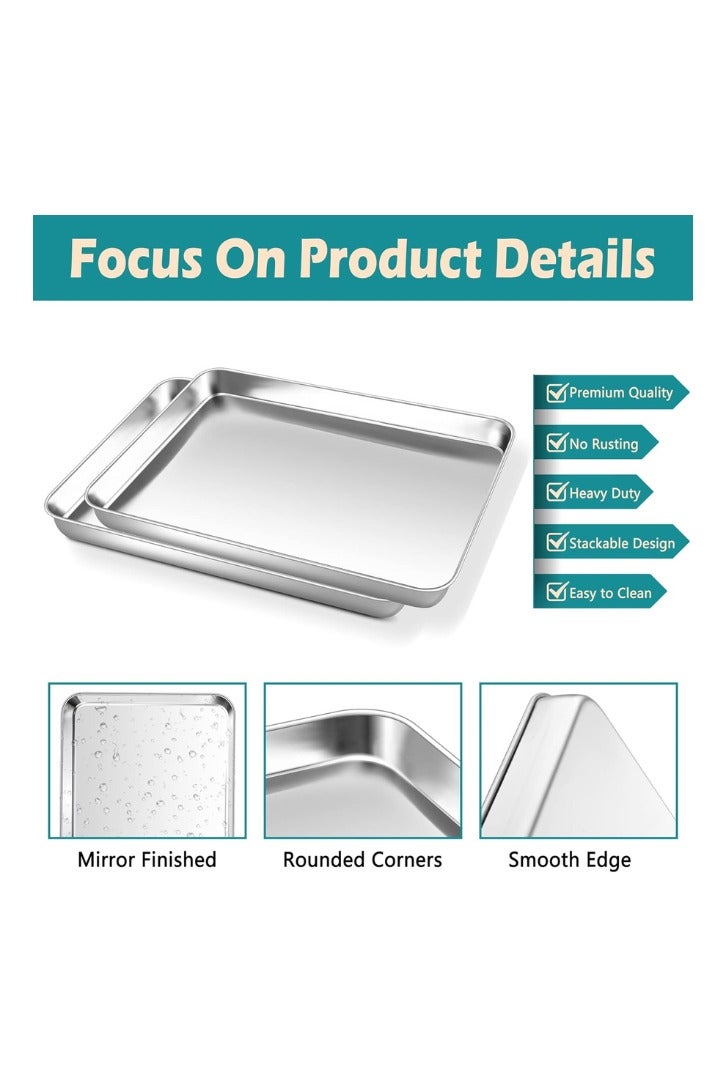 Chase Up Mini Oven Tray, Stainless Steel Small Baking Trays Sheets Pan, Rectangle Cake Tin Perfect for Baking Cooking Serving, Healthy & Heavy Duty, Mirror Finished & Dishwasher Safe, 23.7x17.7x2.5cm - Image 3