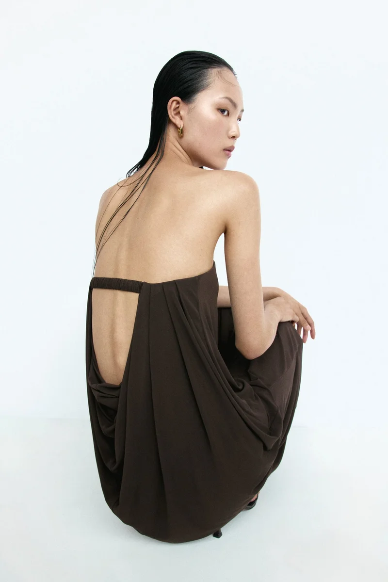 Cowl-back bandeau dress