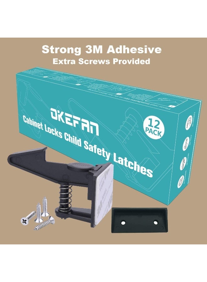 OKEFAN Cabinet Locks Child Safety Latches - 10 Pack Baby Proofing Cabinets Drawer Lock Adhesive Latch for Kids Proof Drawers No Drilling Tools Needed - Image 2