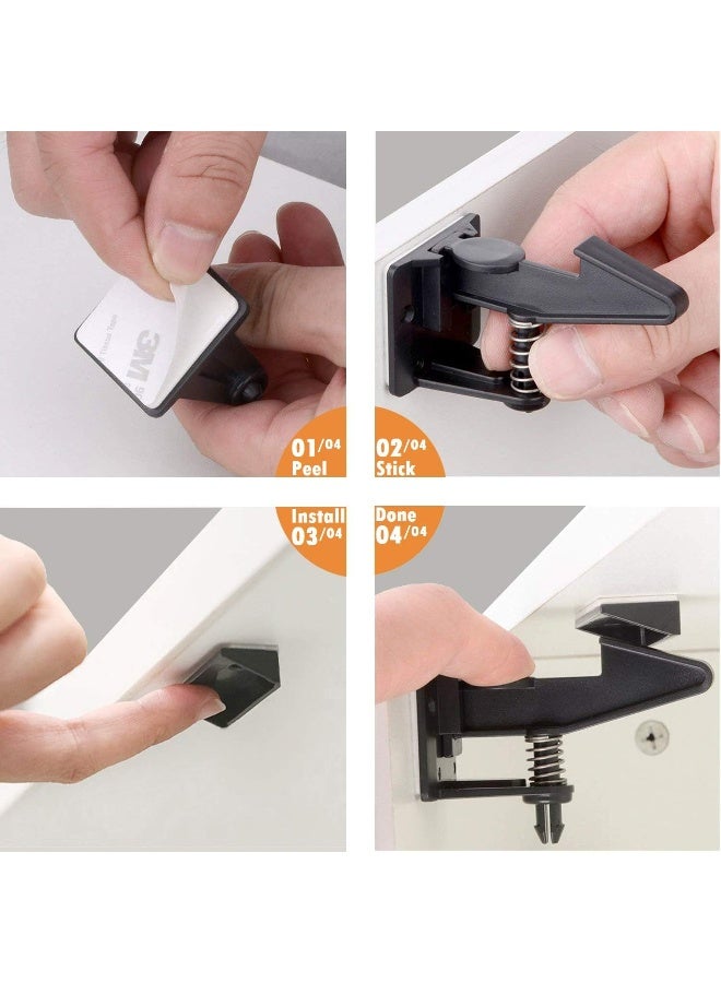 OKEFAN Cabinet Locks Child Safety Latches - 10 Pack Baby Proofing Cabinets Drawer Lock Adhesive Latch for Kids Proof Drawers No Drilling Tools Needed - Image 5