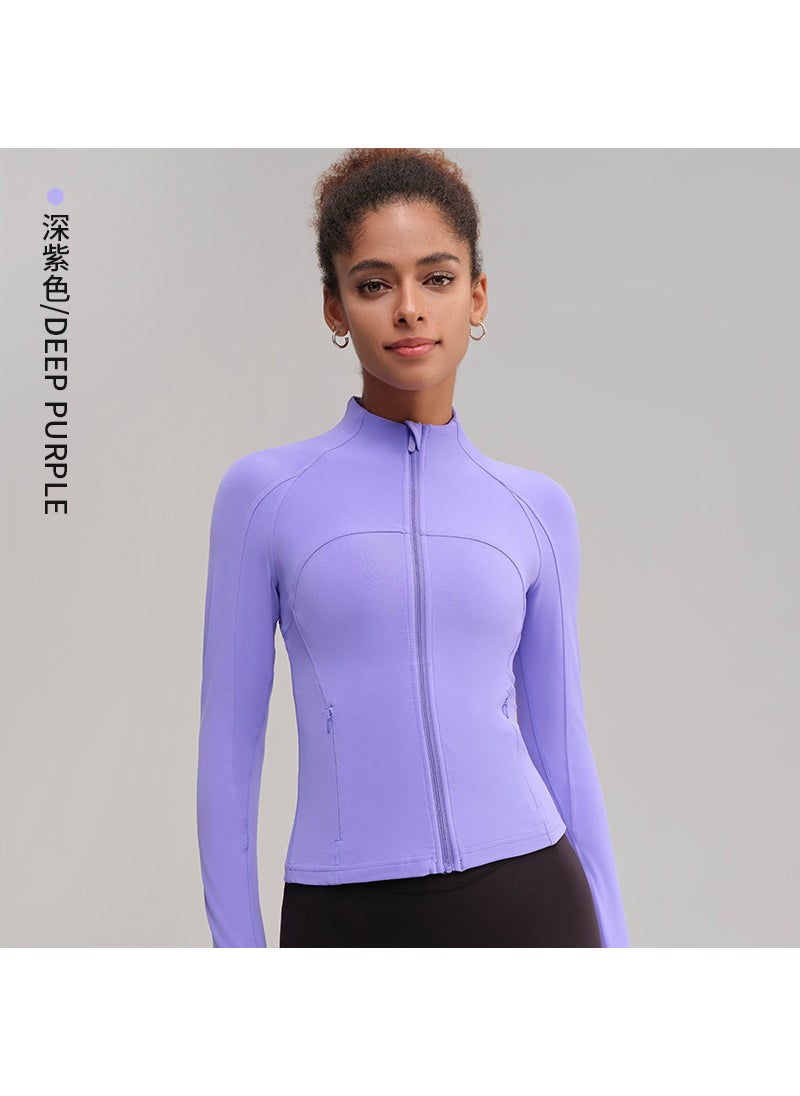 Generic - NUF Seamless Yoga Top Slim Fit Stand Collar Crop Jacket Deep purpledeep purple - Image 1