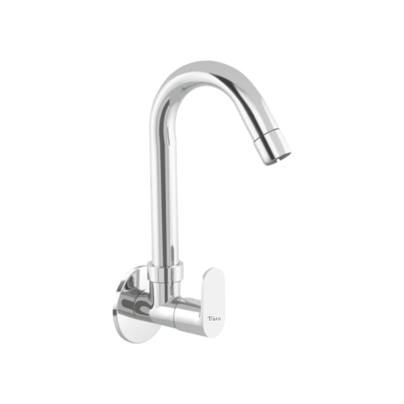 Tisto Tisto Sink Tap Faucet for Kitchen Home Flexible 360 Rotating Spout Chrome Finish Full Brass Construction Wall Mounted for Sinks 7 Year Warranty Pack of 1  - Image 1