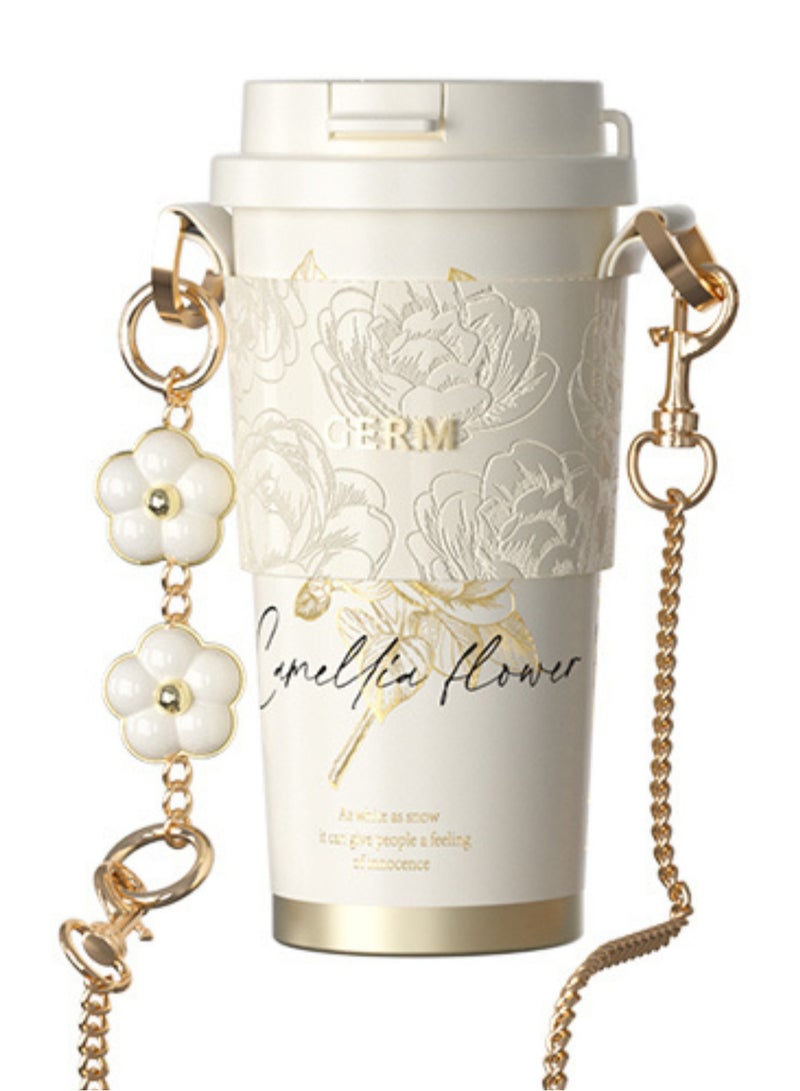 Insulated Stainless Steel Tumbler 500ml – Snow White Camellia Design | GERM Vacuum Thermos with Straw Lid | Hot & Cold Travel Mug | BPA-Free Reusable Coffee Cup for Work, School, Car, Gym | Leak-Proof Flask