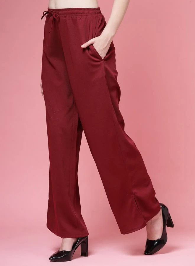 بوز PAUSE Women Maroon Solid Drawstring Waist Wide Leg Pants
