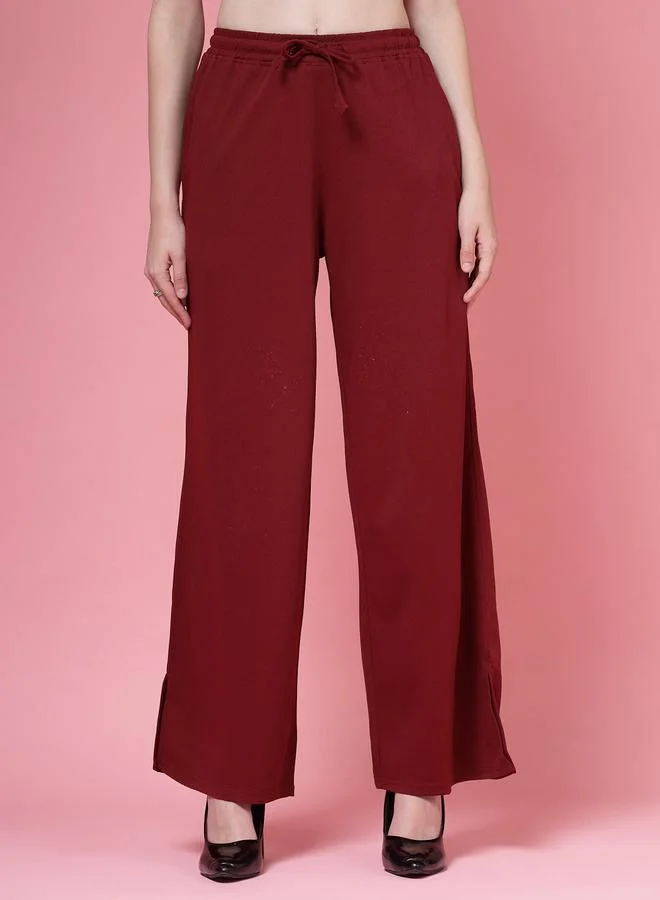بوز PAUSE Women Maroon Solid Drawstring Waist Wide Leg Pants