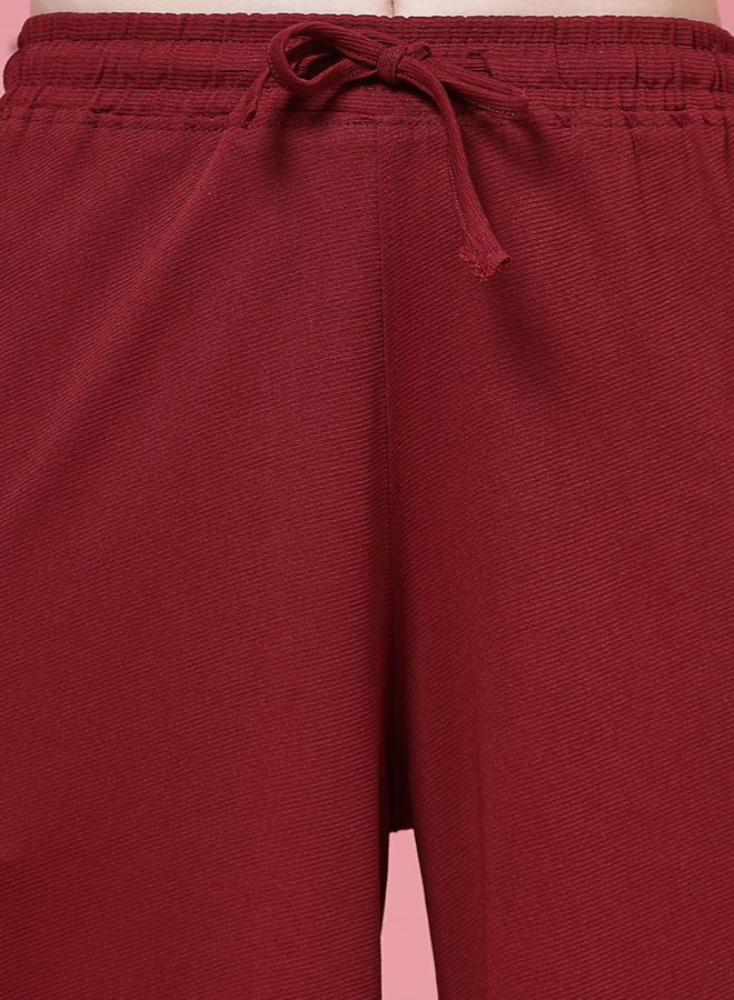 PAUSE PAUSE Women Maroon Solid Drawstring Waist Wide Leg Pants - Image 5