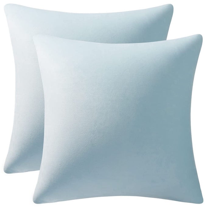 THROW PILLOW CASES 18X18 LIGHTBLUE 2 PACK COZY SOFT VELVET SQUARE DECORATIVE PILLOW COVERS FOR FARMHOUSE HOME DECOR