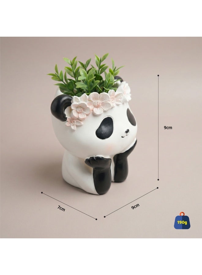 بيرام مجموعة أواني الزهور من بيرام فانتسي، قطعتين، على شكل قطة وباندا، مصنوعة من مادة البولي راتنج اللطيفة، مع تاج زهور، مزهرية صغيرة مزخرفة للاستخدام الداخلي والخارجي، مناسبة للمكتب المنزلي، حامل أقلام رصاص (باندا) - Image 2