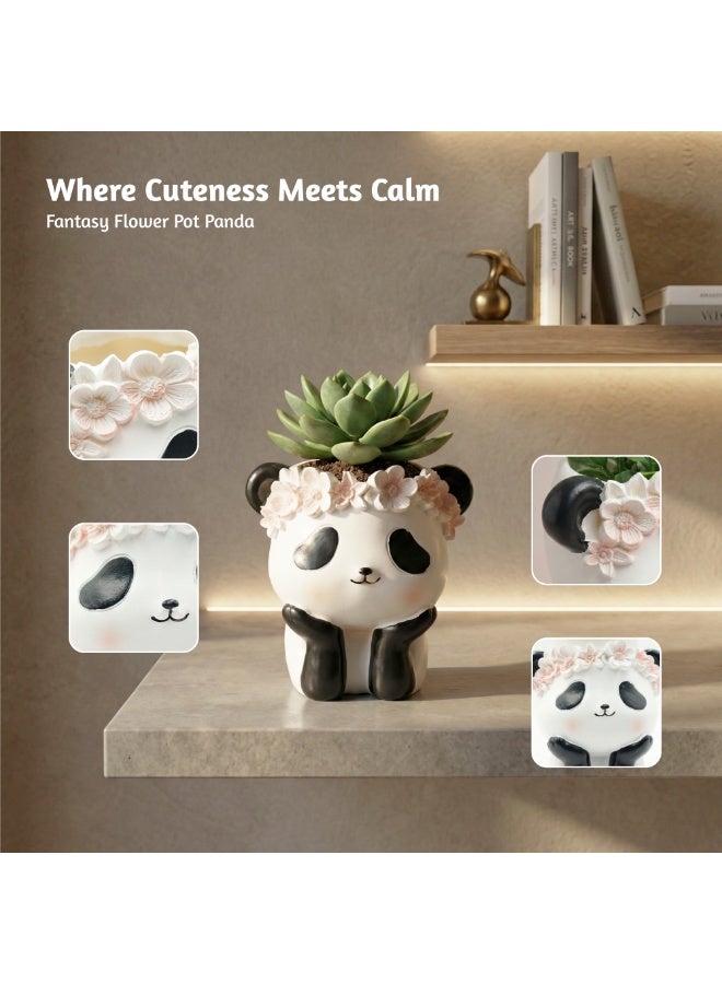 بيرام مجموعة أواني الزهور من بيرام فانتسي، قطعتين، على شكل قطة وباندا، مصنوعة من مادة البولي راتنج اللطيفة، مع تاج زهور، مزهرية صغيرة مزخرفة للاستخدام الداخلي والخارجي، مناسبة للمكتب المنزلي، حامل أقلام رصاص (باندا) - Image 3