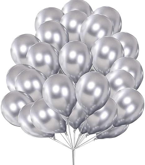BRIJBAZAAR Silver HD Metallic Balloons Pack Silver Theme Kid Birthday Party Decoration Bachelorette Party Balloon Anniversary Item - Packet of 50 Balloons - Image 3