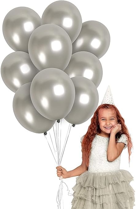 BRIJBAZAAR Silver HD Metallic Balloons Pack Silver Theme Kid Birthday Party Decoration Bachelorette Party Balloon Anniversary Item - Packet of 50 Balloons - Image 2