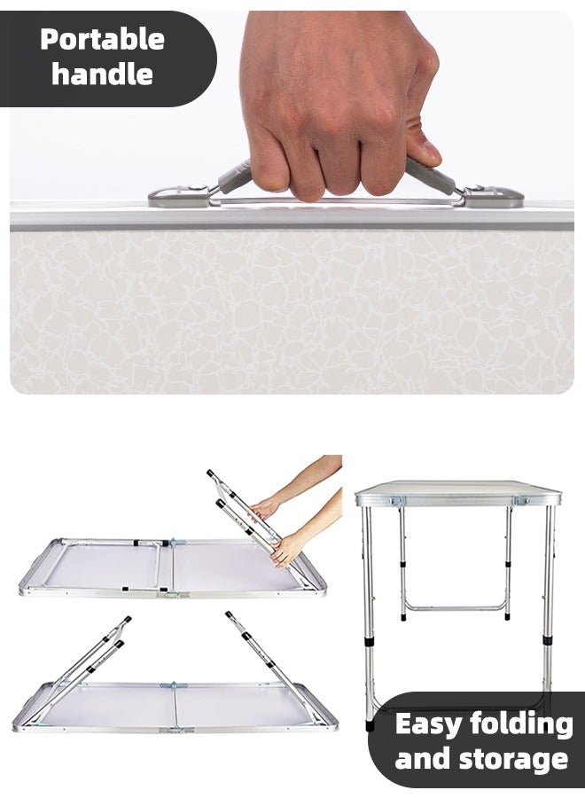 Folding Picnic Table with 4 Chairs 1.2M Folding Table Aluminum Portable Camping Table with Handle 3 Adjustable Height Plastic Table for Picnic Party BBQ White