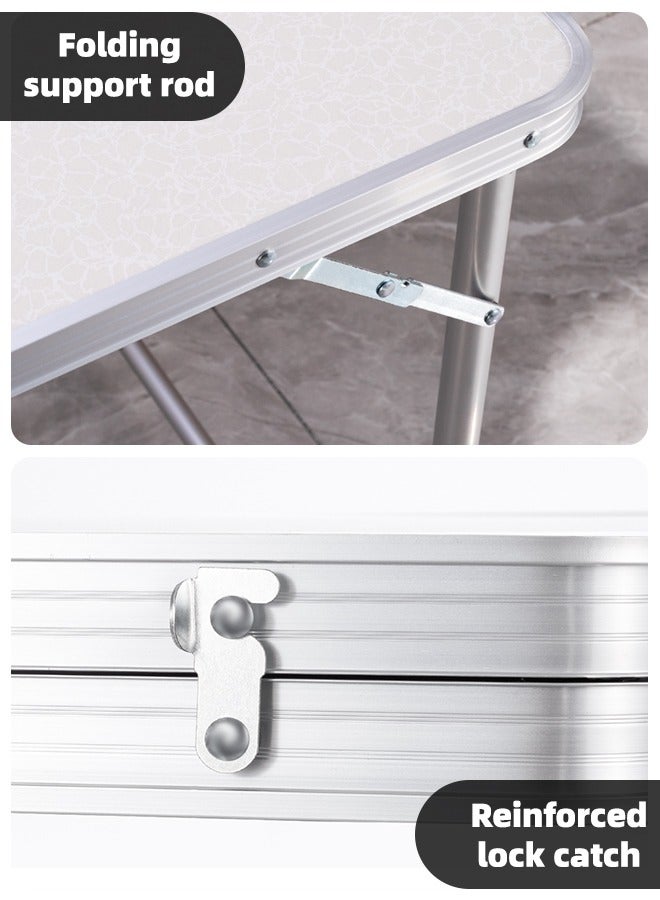 Folding Picnic Table with 4 Chairs 1.2M Folding Table Aluminum Portable Camping Table with Handle 3 Adjustable Height Plastic Table for Picnic Party BBQ White