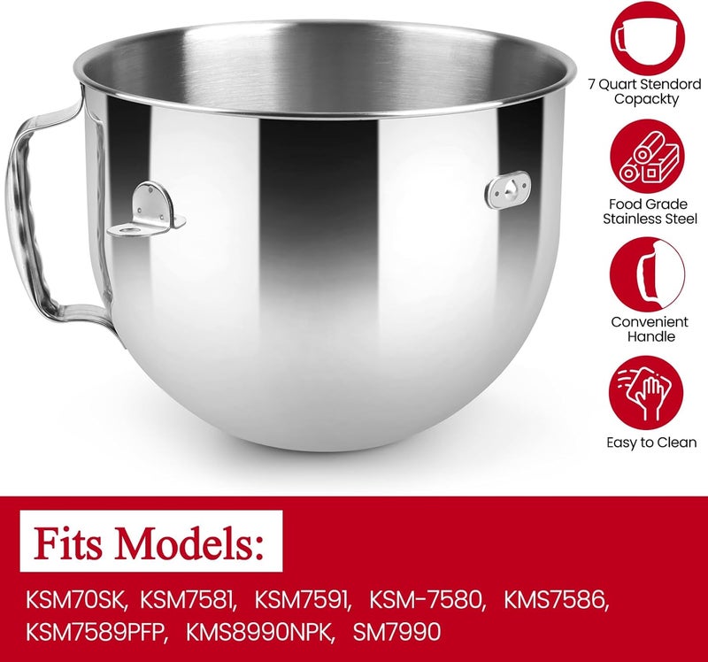Kitwanda Stainless Steel Lift Bowl Compatible with Kitchenaid 7-qt. Mixing Bowl with Ergonomic Handle and Lid - Image 2