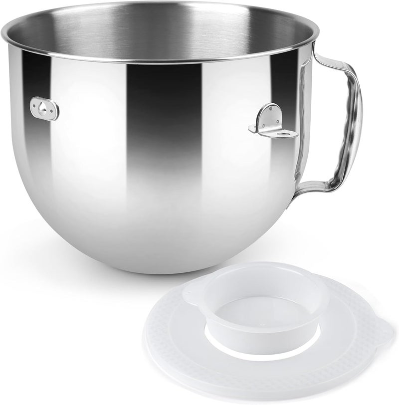 Kitwanda Stainless Steel Lift Bowl Compatible with Kitchenaid 7-qt. Mixing Bowl with Ergonomic Handle and Lid - Image 1