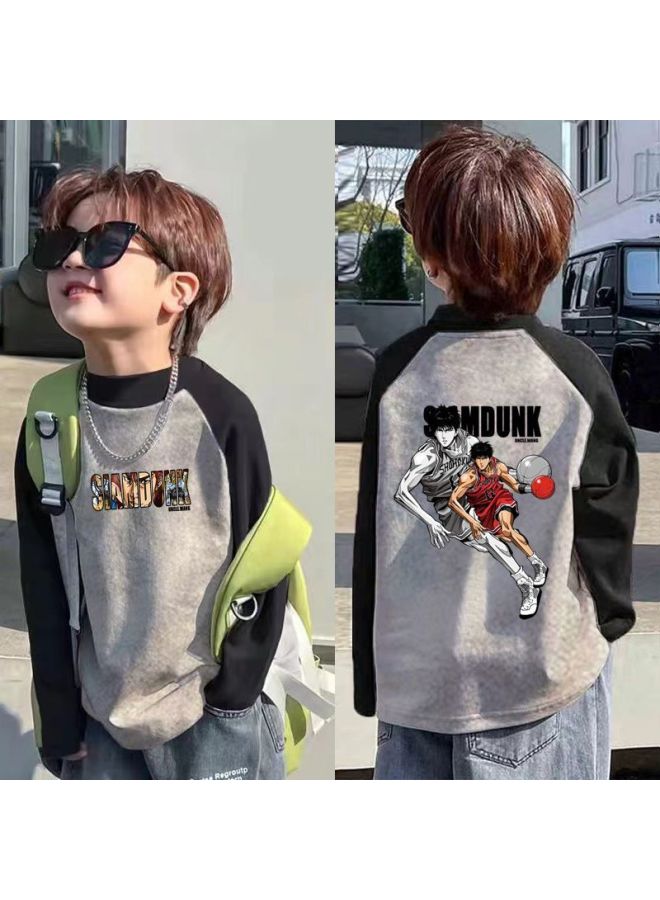 Boys' Fashionable And Stylish And Winter Color-blocked Base Shirt, Mid-to-large Children's Thermal Half-high Collar Long-sleeve T-shirt