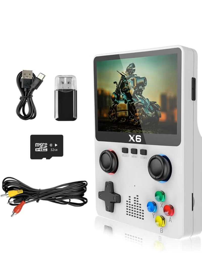 Handheld Retro Gaming Console with 32GB TF Card – 10,000 Built-in Games, 11 Emulators, 3.5-inch IPS Full Lamination Color Screen, Portable Gaming Device (X6 White) – Plastic Body, White Color - Image 1