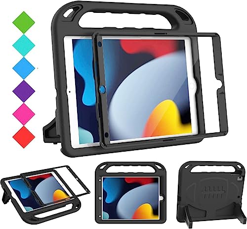 BMOUO Kids Case for iPad 9th8th7th Generation 202120202019 with Builtin Screen Protector Shockproof Handle Stand Kids iPad 102 Case Black