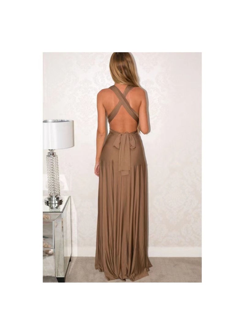 1-Piece Women's Deep V Neck Backless Party Dresses,Multi-Way Wrap Cocktail Evening Party Prom Dress,Size S,Colour Brown - Image 3