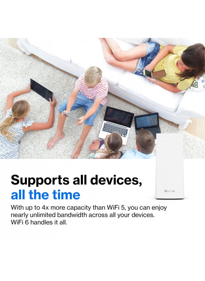 LINKSYS - Linksys MX12600 Mesh WiFi Router - AX4200 WiFi 6 Router - Velop Tri-Band WiFi Mesh Router - WiFi 6 Mesh Computer Routers For Wireless Internet - Internet Router - Connect 120+ Devices, 8,100 Sq Ft 3Pk - Image 1