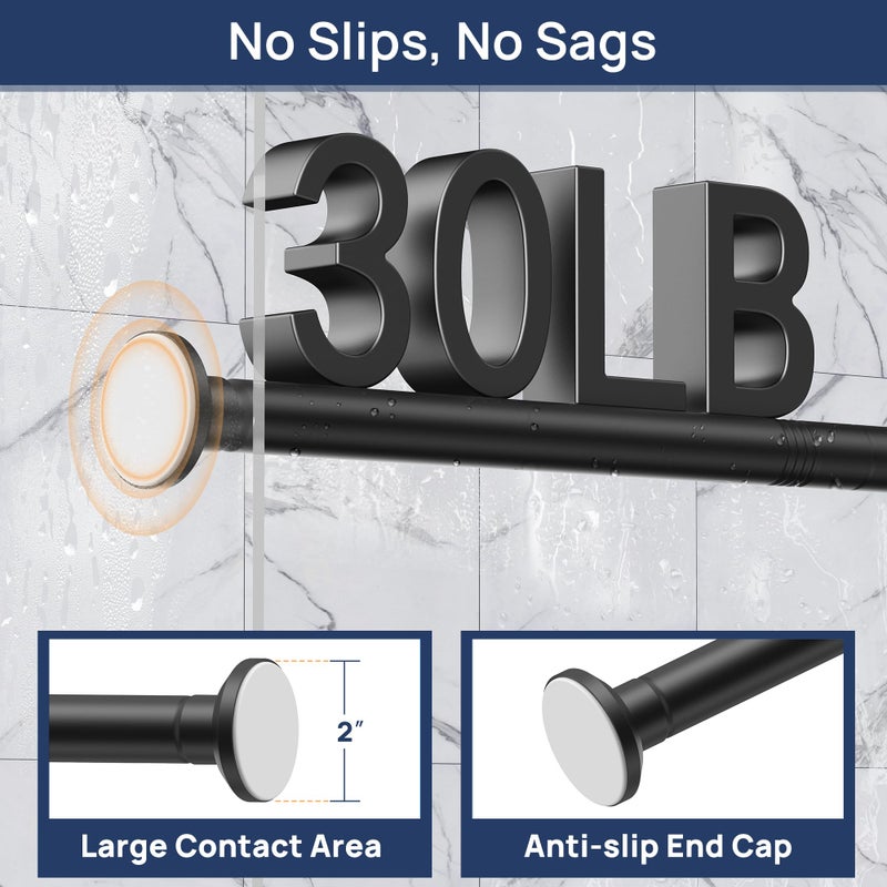 ENJOYBASICS Matte Black Shower Curtain Rod 30 to 76 Inches, 1 Inch Stainless Steel Adjustable Spring Tension Rods No Drill for Bathroom, Closet, Window, Room Divider, Never Rust, Non Slip - Image 4
